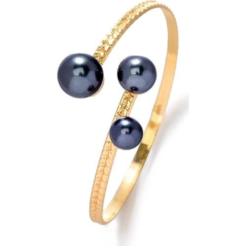 SophiaXuan Black Pearls Bracelets New Fashion Classic Womens Cuff Bangle Gold Color Alloy Jewelry Bracelet Wedding for Women