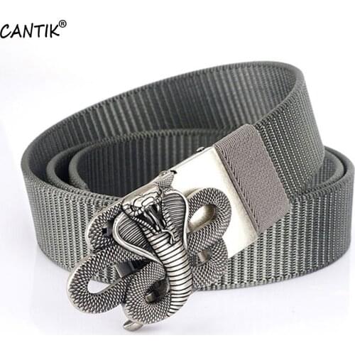 CANTIK Unique Snake Pattern Automatic Animal Belt High Quality Nylon & Canvas Belt Men Accessories Freeshipping 3.5cm CBCA303