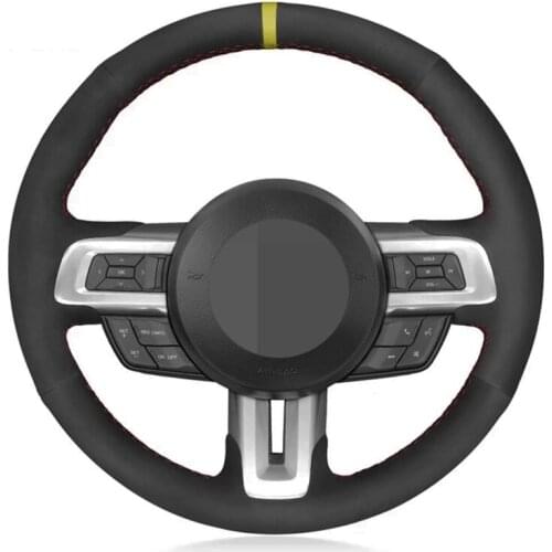 Car Steering Wheel Cover Soft Black Suede Yellow Marker For Ford Mustang 2015 2017 2018 2019 Mustang GT 2015 2017 2018 2019