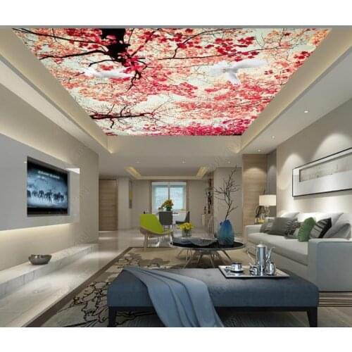 Custom 3D Ceiling Photo Wallpaper Beautiful blue sky maple red leaves living room bedroom KTV ceiling zenith mural Wallpapers