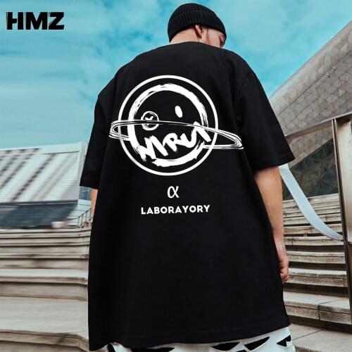 HMZ 2021 Men T Shirt Hip Hop Black Streetwear Tshirt Smile Print Harajuku Summer Short Sleeve T-Shirt Cotton Tops Tees Oversize