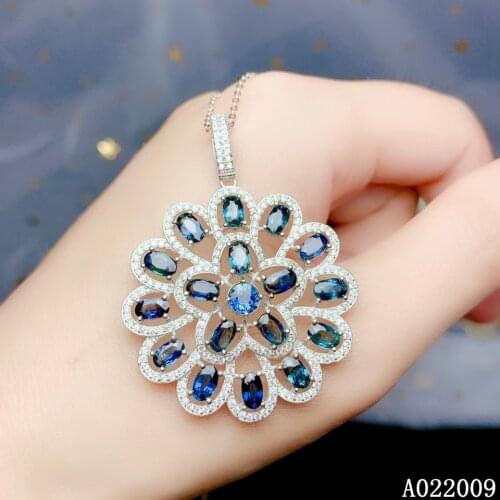 KJJEAXCMY fine jewelry 925 Sterling Silver inlaid natural sapphire classic girl new Pendant Necklace support test