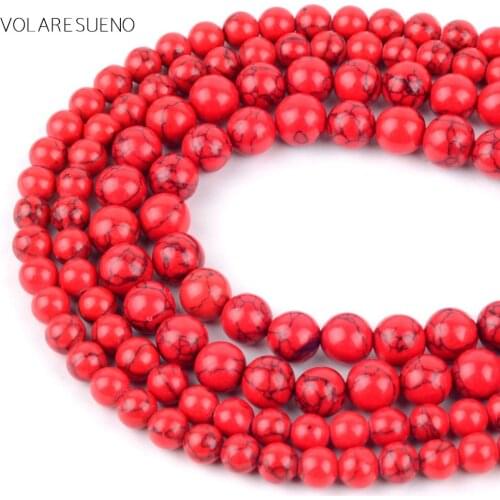 Red Turquoises Stone Round Beads For Jewelry Making 4-12mm Spacer Loose Beads Fit Diy Bracelet Necklace Accessory 15'' Strand