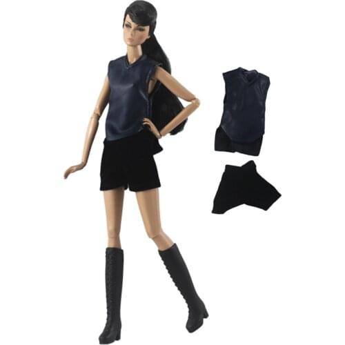 Cool Black Tops Shorts Outfit Suit Sets for Barbie BJD FR SD Doll Clothes Role Play Accessories Toys for Girl