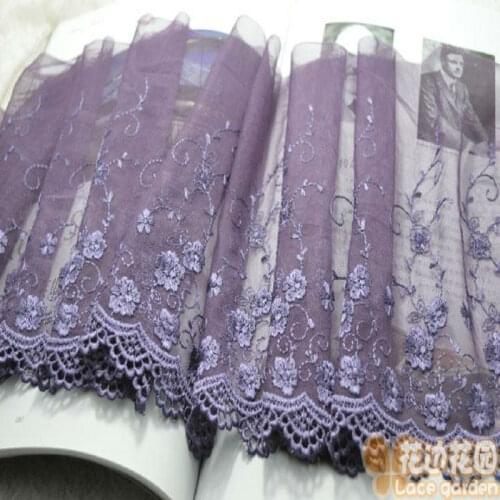 Somelace 22CM Width (2yards/lot) Embroide purple Hight quality lace fabrics embroidered lace trim