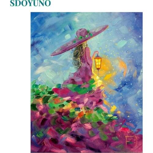 SDOYUNO 60x75cm Drawing By Numbers Women DIY oil painting by numbers on canvas Home Decor Wall Art Frameless Bedroom Decor