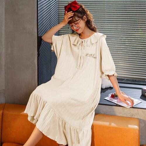 Nightdress womens short sleeveNightgowns Women Ruffles Plus Size M-4XL Loose Sleepshirts Short Sleeve Casual Sweet Trendy
