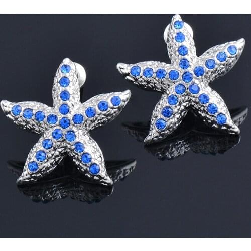 KIOOZOL 2021 New Fashion Micro Inlaid Crystal Starfish Exquisite Earrings Blue Silver Color Earrings For Women Hot Gifts 075 KO5