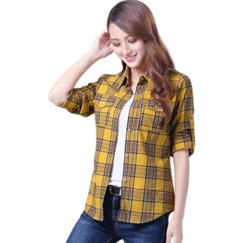 New Cotton Flannel Shirt Female Plaid Shirt Womens Casual Long-sleeved Shirt Soft and Comfortable Tops 4XL Plus Size Blouse