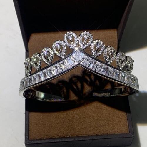 New Arrival Unique Sparkling Luxury Jewelry 925 Sterling Silver Princess Shape 5A CZ Women Wedding Open Adjustable Bangle Gift