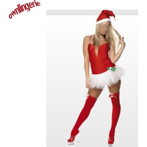 New Cheap Christmas Costumes Female Sexy Santa Velvet Holiday Tutu Dress One Size Santa Claus Costume with Christmas Hat