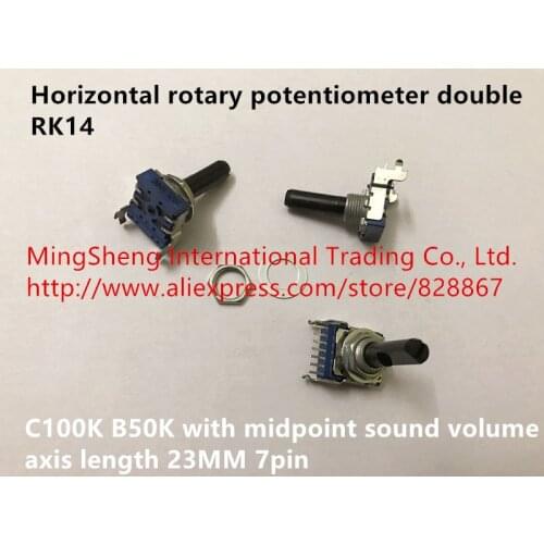 Original new 100% RK14 horizontal rotary potentiometer double C100K B50K with midpoint axis length 23MM 7pin sound volume SWITCH