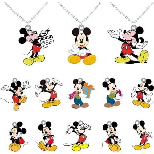Disney Mickey Funny Shape Pattern Pendant Necklace Epoxy Resin Creative Design Jewelry Long Chain Necklace Epoxy Resin Jewelry