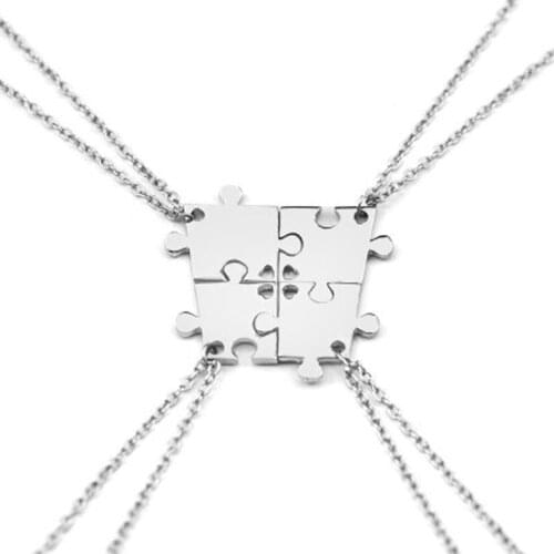 4 Pieces Silver Color Jigsaw Puzzle Pendants Necklace Mother Necklace Family Necklace Best Friend Gift