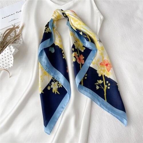 2021 Neckerchief Female Headband Foulard Hijab Print Headscarf Silk Shawl Elegant Hair Wrap Satin Square Scarf For Women Bandana