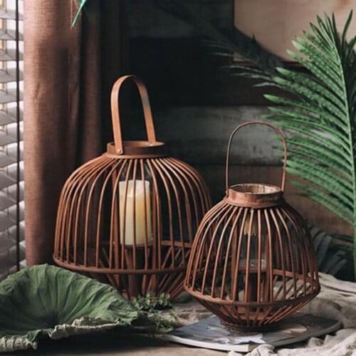 Candlestick Ornaments Accessories Dekoration Bamboo Woven Lantern Figurine Golden Ornament Windproof For Home Decoration декор