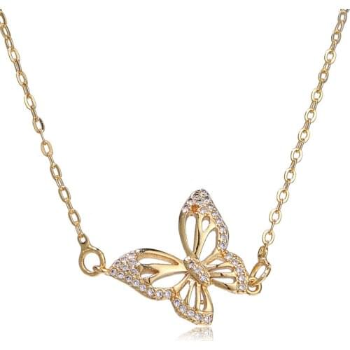 SHINYGEM Natural Cute Butterfly Pendant Handmade Jewelry Micro-Inlaid Retro Female Fashion Simple Necklace Delicate And Small