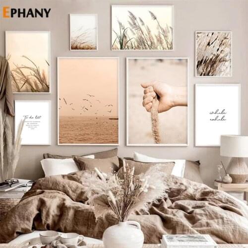 Nature Nature Fall Landscape Canvas Painting Sunrise Print Poster Sand Hand Reeds Grass Nordic Wall Picture Modern Home Decor