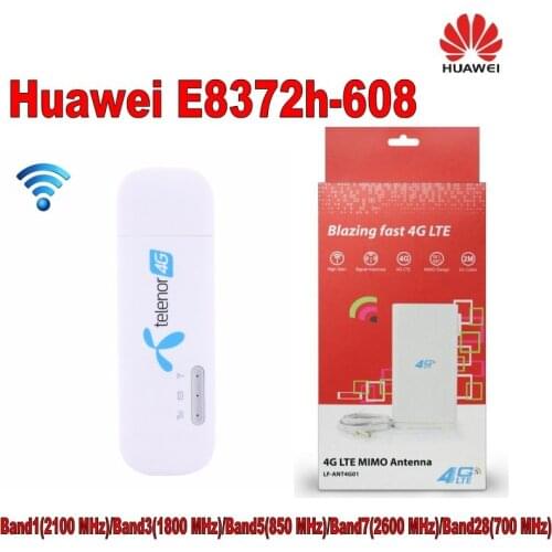 Unlocked Huawei E8372 E8372h-608 Wingle LTE Universal 4G USB Modem car wifi plus 49dbi TS9 4g antenna