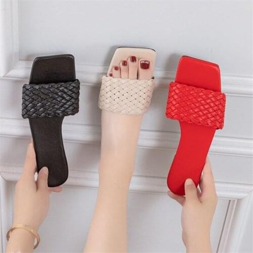 Womens Open Toe Sandals Outside Flat Slippers Fashion Weave Designer Slides Ladies Indoor Home Shoes Female Beach Flip Flops