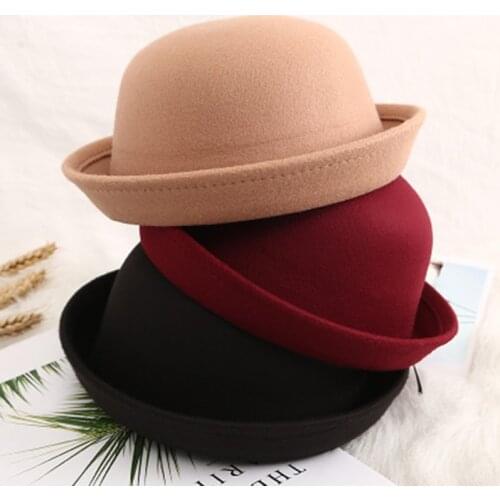 Ladies spring summer bowler hat cute sweet round solid color bowler beach sunscreen photography parent-child cap A85