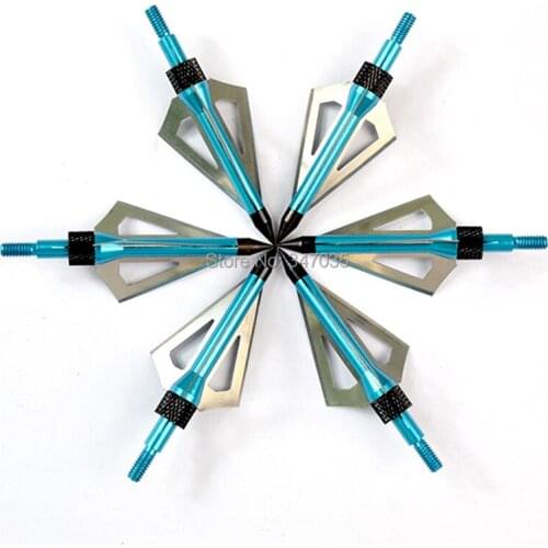 Blue 12 pcs 100 Grain broadhead point tip arrow head aftershock for arrow hunting Beast archery bow
