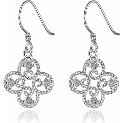 Standard sterling silver jewelry fine fashion earrings lucky clover earrings trendy womens fashion silver jewelry