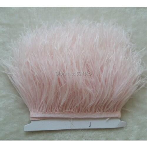 Light Pink Ostrich Fringe,10yards/lot-Pink Ostrich feather Trim,Ostrich trimming on Satin Header 5-6inches in width