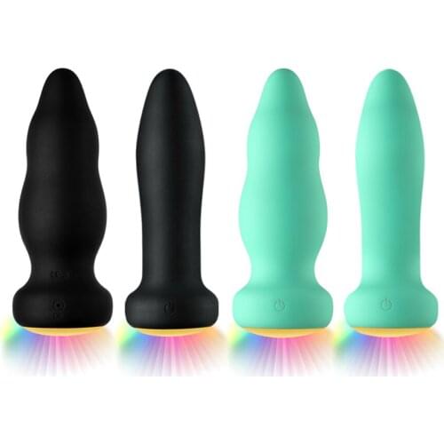 LED Colorful Silicone Anal Plug Vibrator Clitoris Stimulator G-Spot Vibrating Black Dildo Masturbator Sex Toy for Men Women Shop