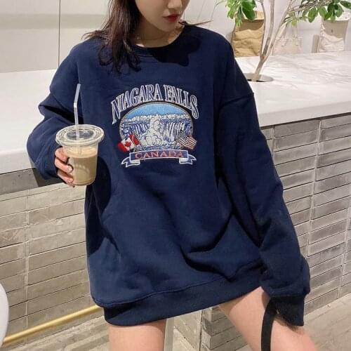 UNUTH Girls Chic Cotton Embroidery Sweatshirts 2021 Spring Fashion Ladies Oversize Pullovers Women Vintage Outerwear
