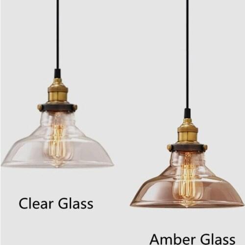 Amber/Clear Glass Vintage Pendant Lights Kitchen Island Office Bar Shop Modern Lighting Fixtures Industrial Pendant Ceiling Lamp