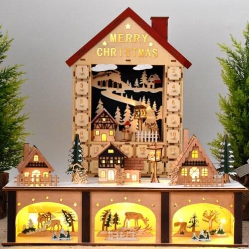 Vintage European style DIY Advent Calendar Wooden Led luminous house drawer candy box Home Decoration Lovely Christmas gift