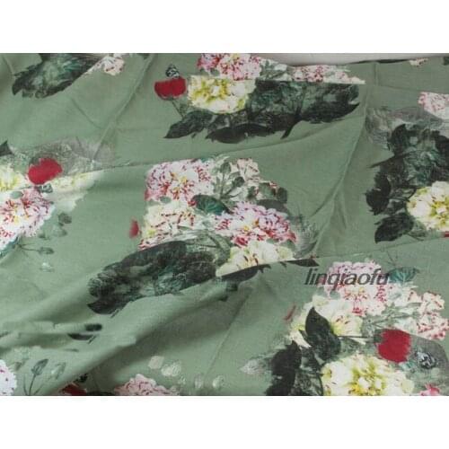 High-quality oversized printed cheongsam fabric, vintage cotton and linen clothing fabric