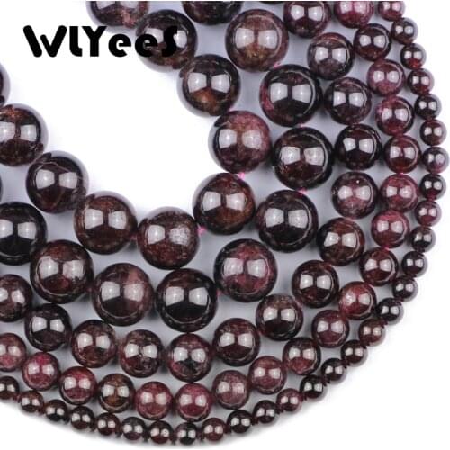 WLYeeS Top quality Natural Garnet Stone beads 4 6 8 10mm Round spacer Wine red Loose Bead Jewelry Bracelets Making DIY Accessory