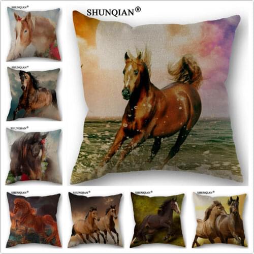 WZ4151 Handsome horse pillowcase Cotton Linen Woven Pillowcase Custom Bedroom Pillowcase Decorative Pillow Cases 18x18