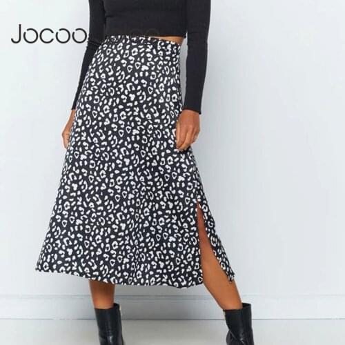 Jocoo Jolee Women Fashion Leopard Print Chiffon Skirts Women High Waist Zipper Split Midi Skirt Female Slim A Line Skirts 2020