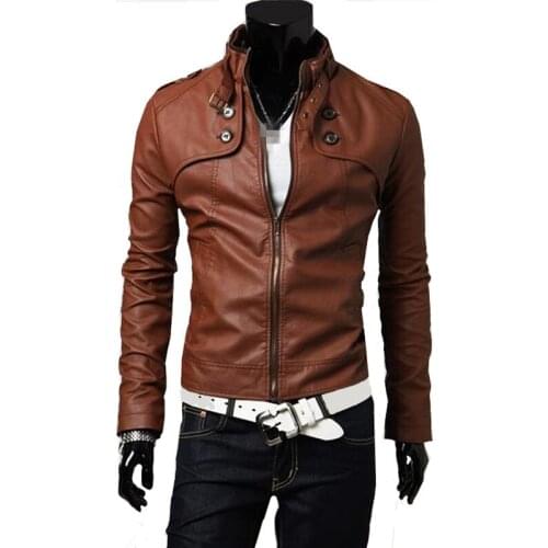 ZC1289 spring autumn 2020 new men fashion standing collar slim and handsome PU leather jacket coat cheap wholesale