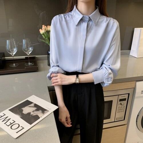 White chiffon shirt 2021 new Korean version slimmed-in long-sleeved top professional work womens wear bottoms