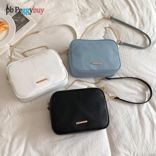 Stylish Women Chain Plain Messenger Bags Female Pure Color Leather Shoulder Bags Chain Zipper Small Crossbody Bags