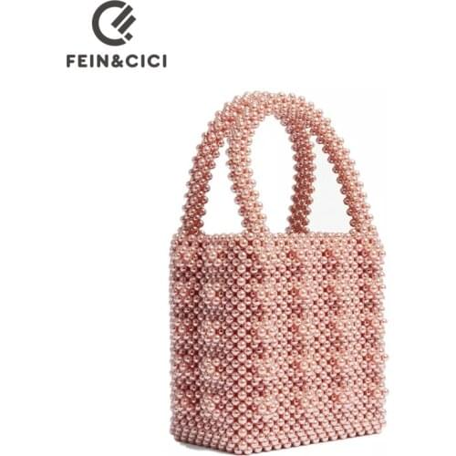 Pearls bag beaded box totes bag women party elegant Vintage bucket handbag 2019 summer luxury brand white yellow pink wholesale