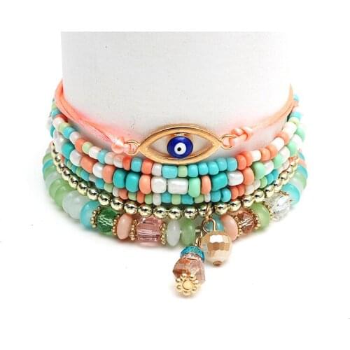 New Summer Fashion Jewelry Accessories Eye Multi Layer 6 Colors Handmade Beads Elegant Womens Hand Bracelets for Women