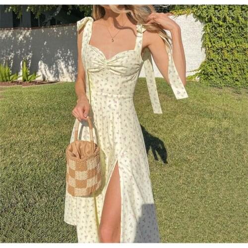 Womens Strap Floral Print Lace Up Backless Deep Square Neck Sexy Split Beach Maxi Dress