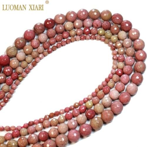 100% Natural Rhodochrosite Faceted Round Stone Beads For Jewelry Making DIY Necklace Bracelet 4/6/8/10mm Strand 16'' For Women