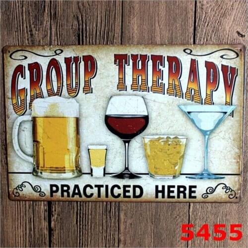 20*30cm Metal Poster Group Therapy Practiced Here Tin Sign Alcohol Beer Wine Home Bar Wall Decor