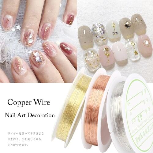 20m/Roll Copper Wire Nail Art Decor Charm Line DIY Design 3D Tips Gold Silver Rose Gold Rhinestones Jewelry Manicure Supplies