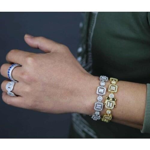 2021 wholesale iced out sparking bling Square 5A Cubic zirconia CZ Tennis Chain Bracelets for men women fashion wedding jewelry