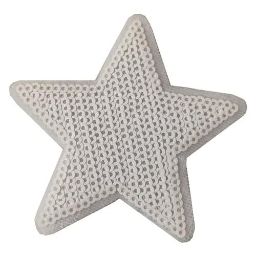 3.5" White Star Sequined Iron on Patches for Clothes Handbags Sequins Five-Star Embroidery Applique 10pieces