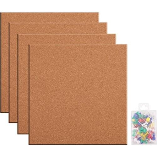 4 Pack Cork Tile Board 1/2Inch Thick Cork Board with Self Adhesive Backing, Quartet Cork Board for Home Office Decor