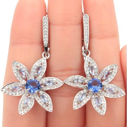 43x23mm Luxury Flowers Silver Pendant for Women Created Violet Tanzanite White Bright Zircon Dating Drop Shipping