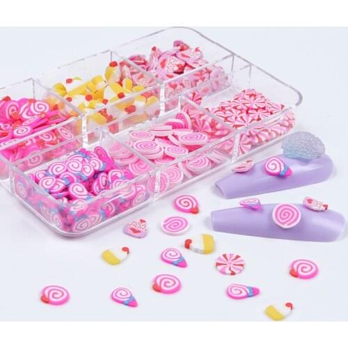 6Grids Kawaii Lollipop Cake Mixed Style Polymer Clay Flake Nail Art Decorations Candy Design Tips Professional For Nail Supplies